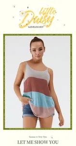 Dettaglio di un gilet senza maniche in maglia color-block da donna in stile estivo casual