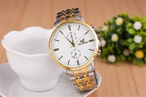 Detailed view of Orlando women's fashion quartz watch with gold and silver link bracelet