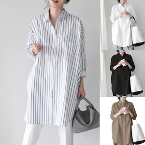 Loose casual oversized button-down shirt for women in striped and solid colors showcase