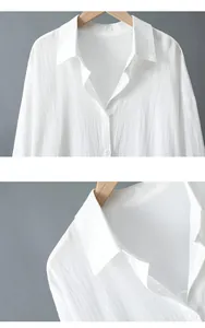 Gros plan sur le col d'une chemise blanche en coton et lin et détail du tissu