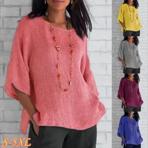 Détail du haut ample pour femme en coton et lin, options multicolores, tailles S-5XL.