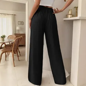 Pantalon large noir à taille haute pour femme avec un drapé fluide et élégant