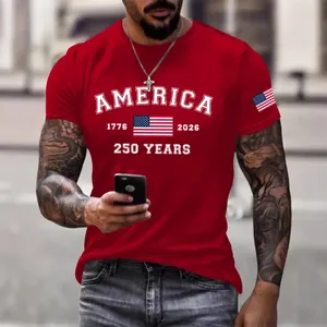 T-shirt rossa da uomo con stampa bandiera America 250 anni per l'estate