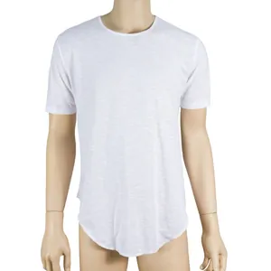 Men's white slub cotton T-shirt featuring a crew neck and curved hem for casual wear.