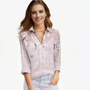 Elegante blouse met bloemenprint lange mouwen en een verfijnde reverskraag voor dames
