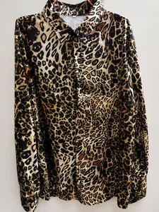 Leopard print long sleeve button-up shirt for men with classic turn-down collar style