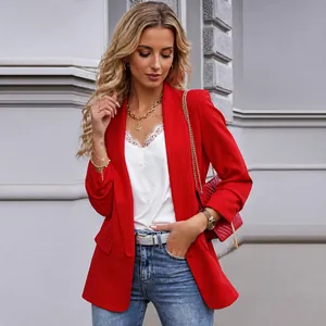 Dames Blazer met Lange Mouwen Slim Fit Kantoorstijl Effen Kleur Elegant Herfst Winter Jasje