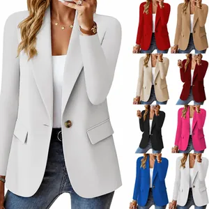 Dames Elegant Polyester Effen Kleur Blazer Jas Slim Fit Kantoor Top Revers Single Breasted Professionele Bovenkleding