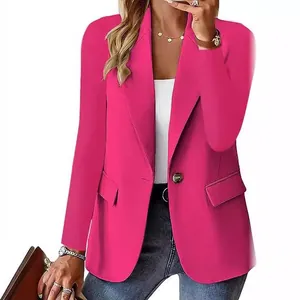 Stijlvolle dames blazer in felroze met lange mouwen, effen kleur, perfect voor de herfst