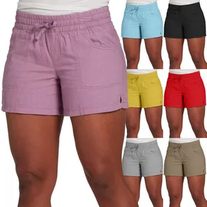 Women Casual High Waist Wide Leg Shorts With Pockets And Drawstring Elastic Waist Solid Color Loose Shorts Bottom