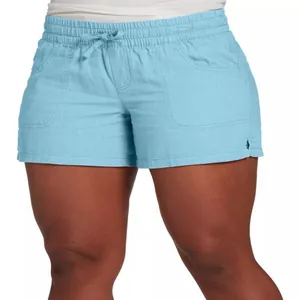 Close-up of light blue high waist drawstring shorts showing fabric texture