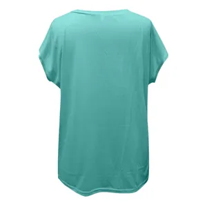 Back view of turquoise loose fit round neck short sleeve cotton T-shirt for women