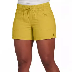 Women's high-waisted drawstring shorts in vibrant yellow with a comfortable loose fit