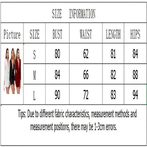 Detailed size information chart for the women's deep V-neck long sleeve bodycon mini dress