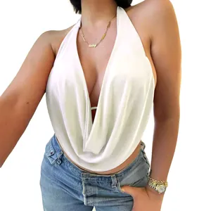 Top bianco sexy con scollo all'americana, profondo scollo a V e schiena scoperta
