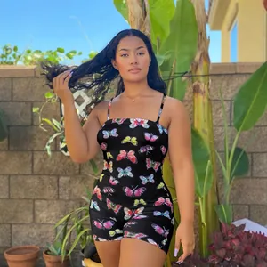 Sexy black butterfly print sleeveless romper for women in summer fashion style