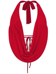 Sexy red halter neck cowl front backless top for women, elegant layered design piece