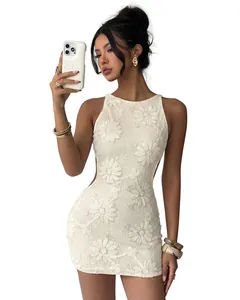 Elegant sexy white lace embroidered sequin mini dress with open back for party wear