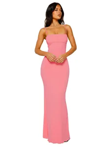 Elegante roze dubbellaagse nauwsluitende maxi-jurk met spaghettibandjes voor dames