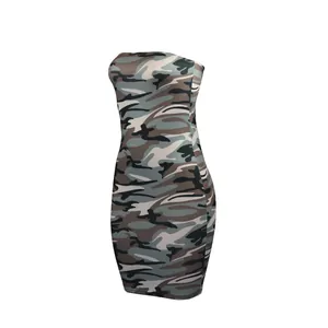 Sexy camouflage bodycon tube dress featuring digital print and strapless design for nightclubs