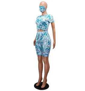 Set da casa 3 pezzi da donna con crop top e pantaloncini con stampa di dollari