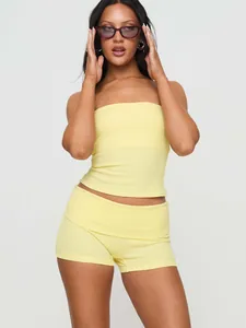 Women Organic Cotton Modal Yoga Shorts Slim Fit High Waist Fold-over Ribbed Workout Fitness Casual Summer Sporty Bottom