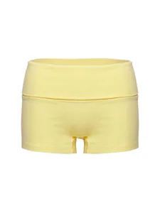 High waisted yellow cotton yoga shorts for women with slimming and lifting effect