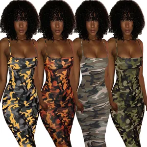 Variety of women's sexy camouflage print bodycon midi dresses with spaghetti straps