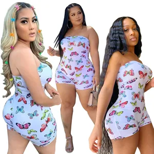Sexueller trägerloser Jumpsuit mit lebhaftem Schmetterlingsdruckmuster für Damen