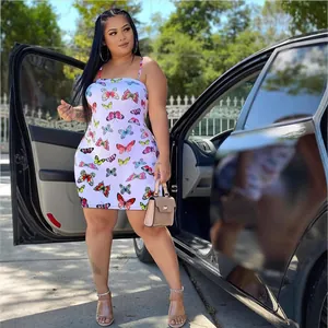 Summer sexy butterfly print camisole mini dress with backless slim fit design for women