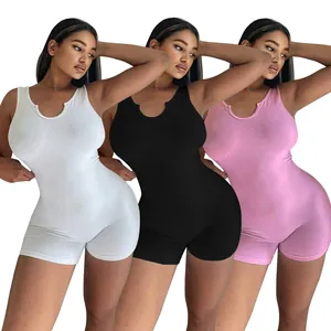 Detail view of the slim-fit ribbed knit U-neck sleeveless bodysuit in three colors