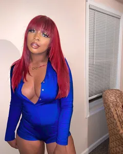 Detailed front view of a sexy blue long sleeve V-neck buttoned romper loungewear