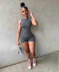 Sexy sleeveless crew neck slim fit bodycon romper for women in stylish charcoal grey