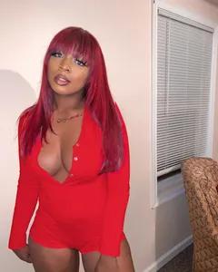 Detailed close-up view of a vibrant red sexy V-neck buttoned bodysuit for loungewear