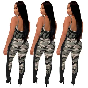 Sexy camouflage backless jumpsuit featuring form-fitting design and skinny silhouette.