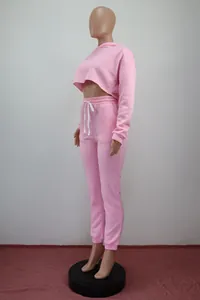 Detailed side view of a pink two-piece thick fleece hoodie and jogger set on a mannequin