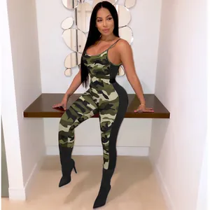 Sexy backless camouflage sleeveless jumpsuit romper for casual summer fashion wear