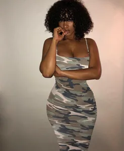 Sexy slim bodycon camouflage mini dress with thin shoulder straps for women fashion