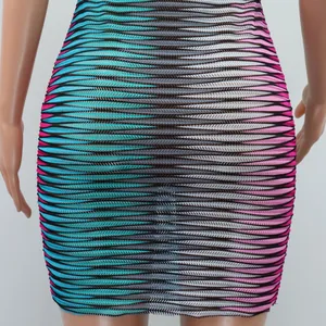 Detail view showing the vibrant wave pattern and mesh texture of this sexy bodycon dress.