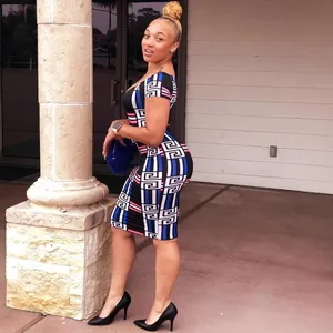 Off-the-shoulder bodycon dress with geometric print and colorful stripes