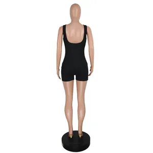 Back view of black ribbed sleeveless bodysuit with U-neck design shown on a mannequin