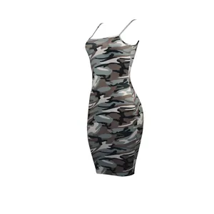 Sexy slim-fit camouflage bodycon mini dress with thin shoulder straps for summer wear