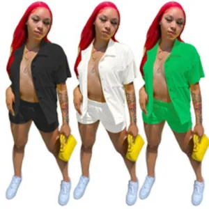 Detailed view of women's sexy two-piece shorts set available in black white and green