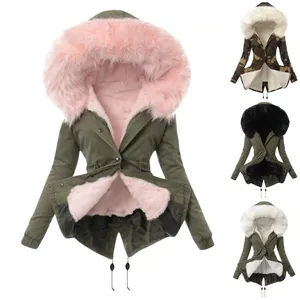 Women's slim fit winter parka featuring a warm faux fur collar and plush lining detail