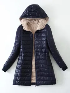 Chaqueta acolchada larga para mujer con capucha y cálido forro polar de invierno
