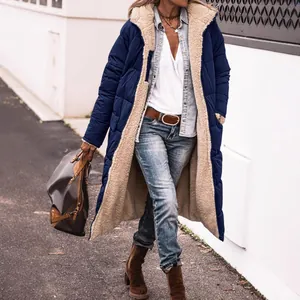 Cappotto Imbottito Reversibile Donna Con Cappuccio Trapuntato Foderato in Sherpa Giacca Lunga Invernale Calda Slim Fit Parka Top