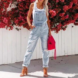 Peto Vaquero Roto Para Mujer Casual Lavado Desgastado Mono Holgado Algodón Denim Con Bolsillos Overol De Talla Grande