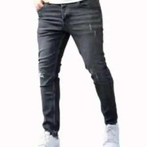 Jeans slim fit da uomo grigio scuro con strappi in tessuto denim elasticizzato moda