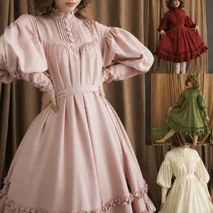 Vintage Japanese Lolita dress with long puff sleeves and ruffled lace hem detail