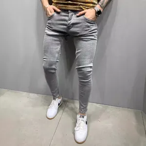 Klassische hellgraue Stretch-Skinny-Jeans für Herren im modischen Slim-Fit-Design